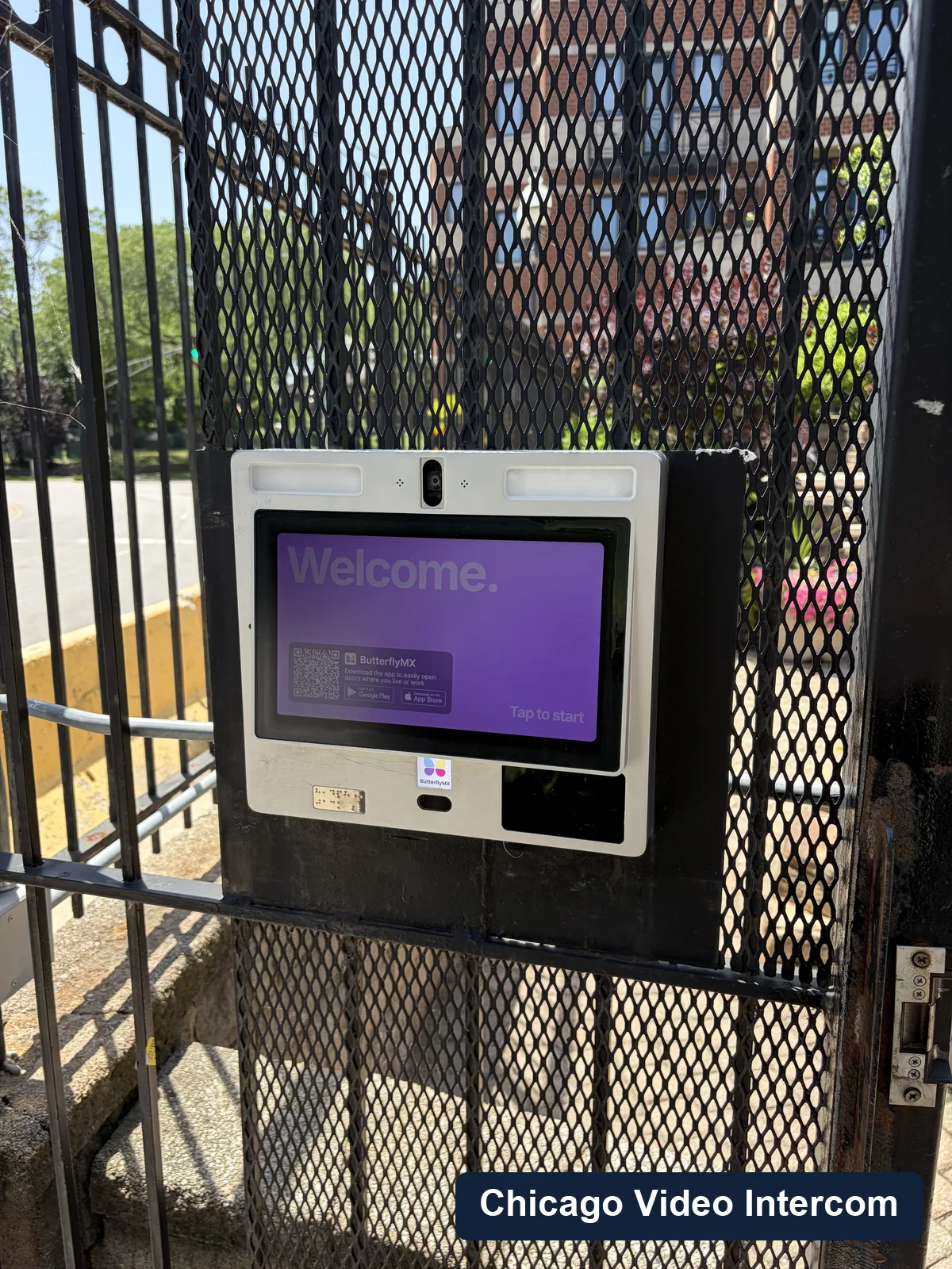 ButterflyMX video intercom mounted at a Chicago gate entry
