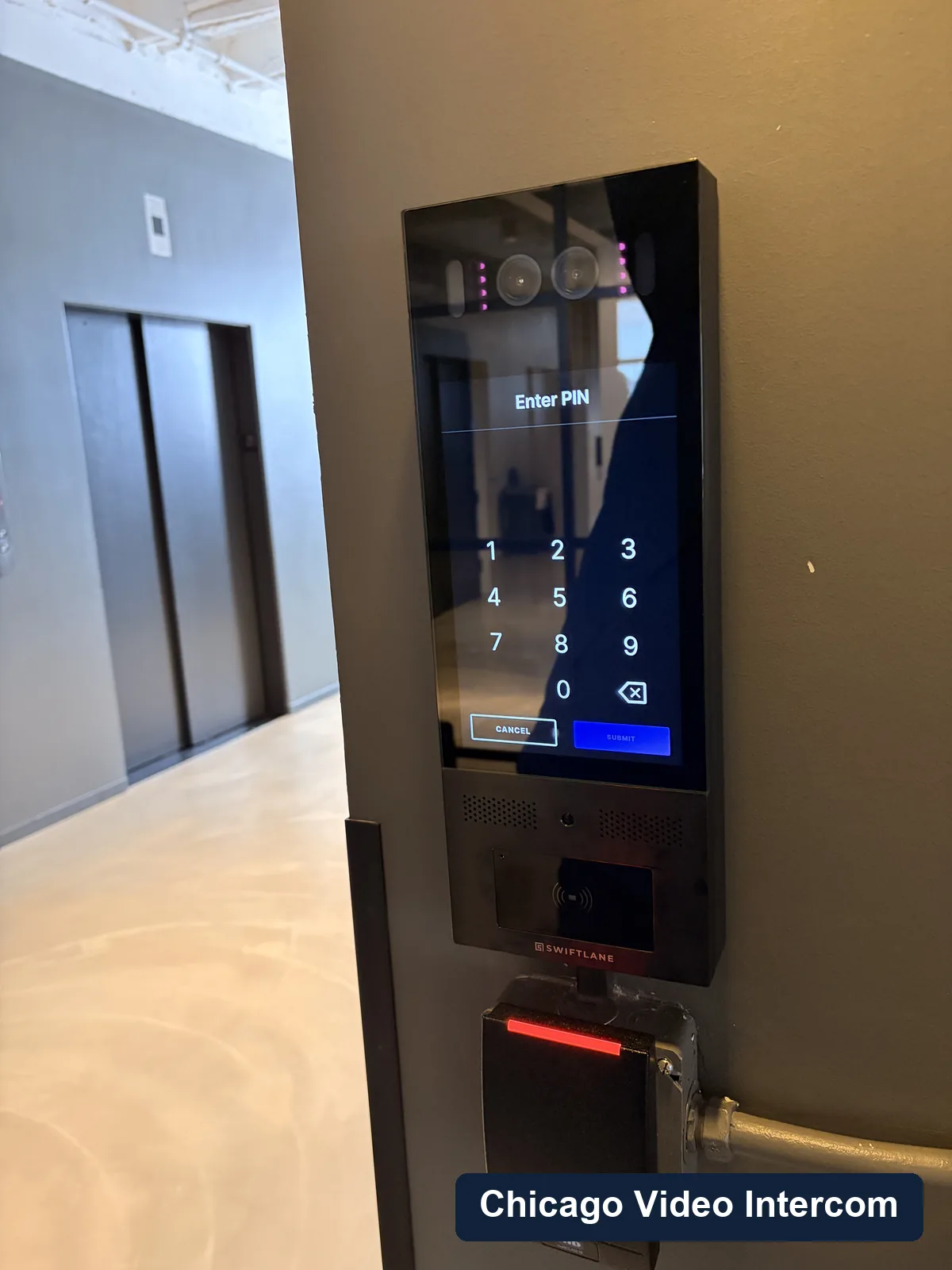 Finished lobby video intercom panel at a Chicago building