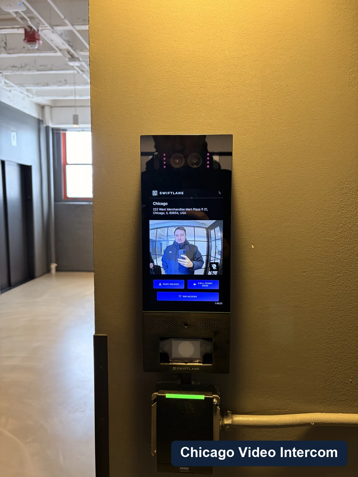 Video intercom lobby panel being tested after installation
