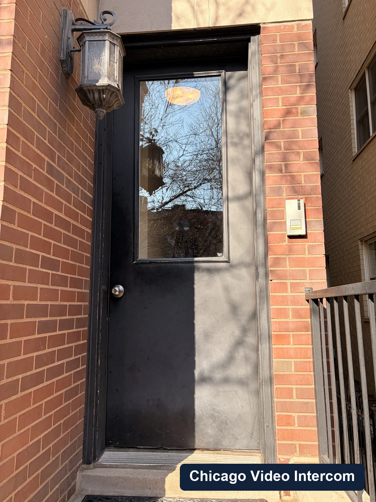 Exterior gate intercom location at a Chicago building