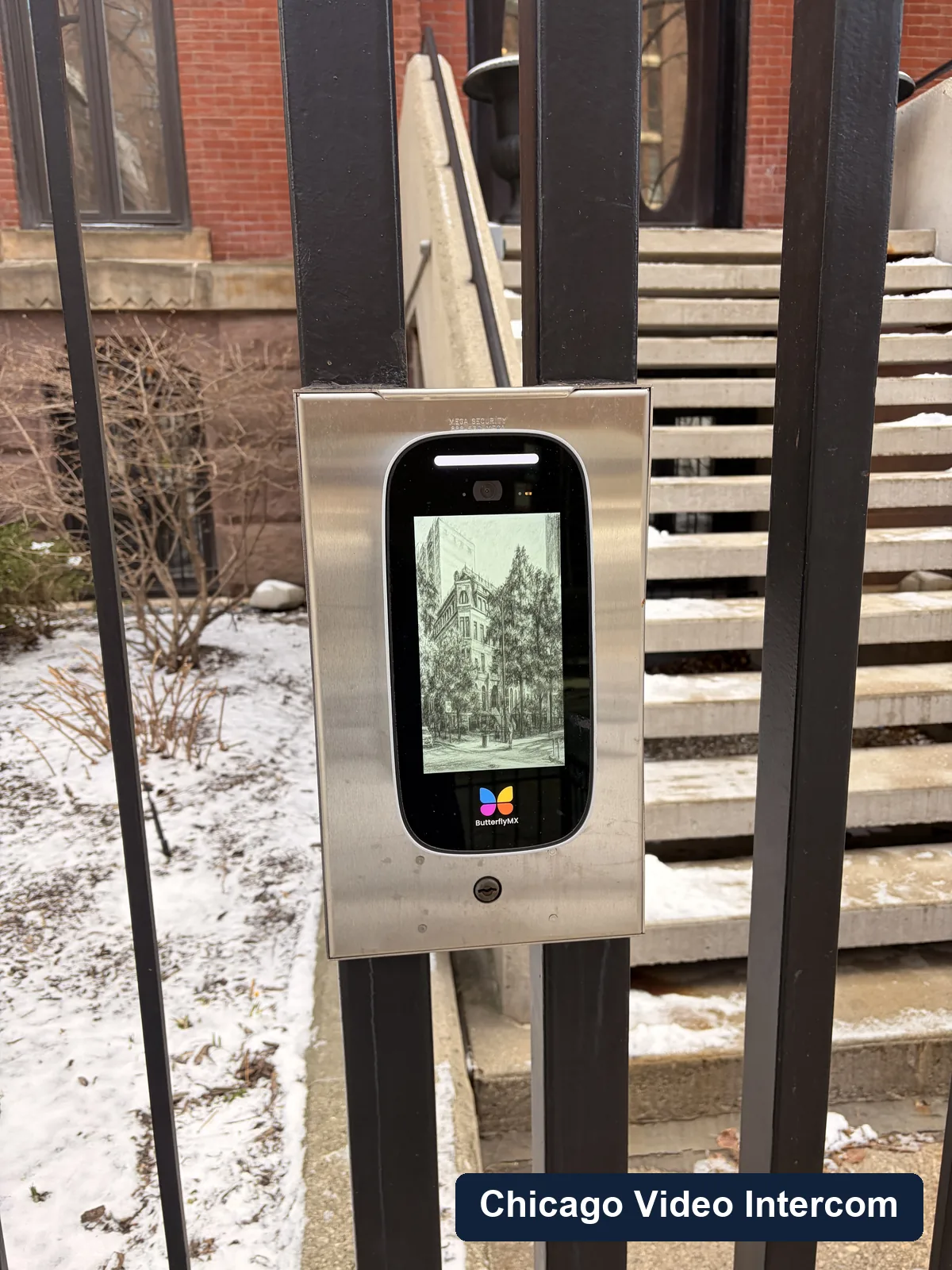 Gate video intercom with access reader during Chicago winter conditions