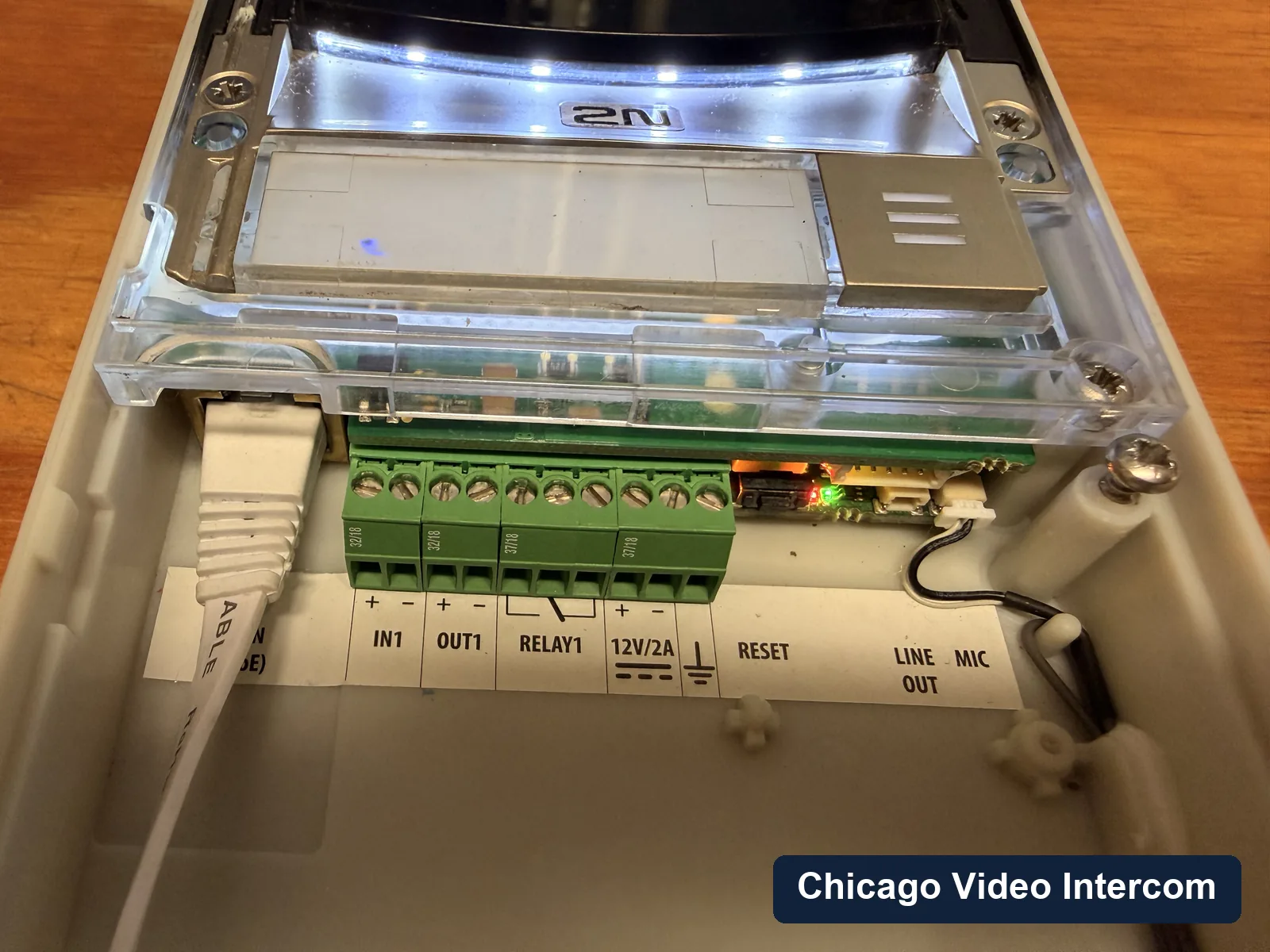 Intercom circuit board and low-voltage wiring during service